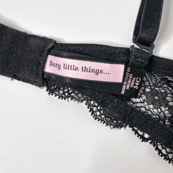 Victoria's Secret Sexy Little Things Push-up Bra 34C Black Lace Rhinestones - Picture 5 of 10